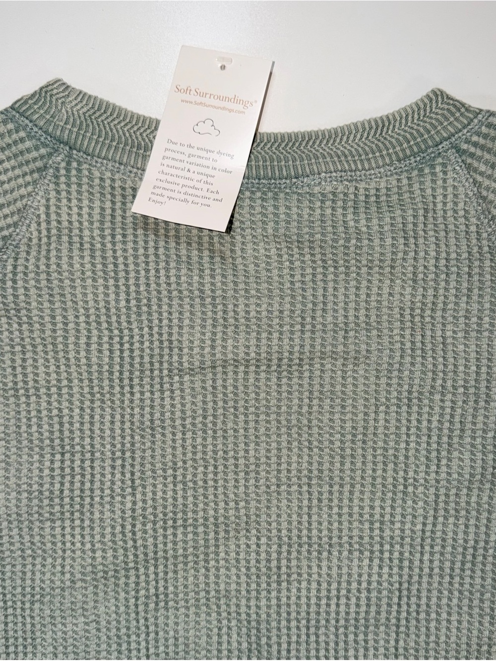 NWT Soft Surroundings Waffle Knit Top Faded Sage Green Pocket Cotton Tunic Sz M - Picture 11 of 13